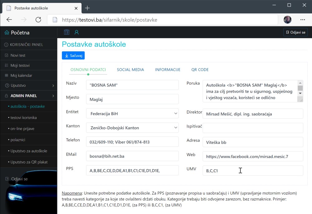 <b>testovi.ba</b><br/>postavke autoskole